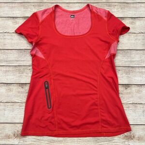 REI‎ Womens Red Short Sleeve Active Performance T-Shirt Zip Pocket Size M